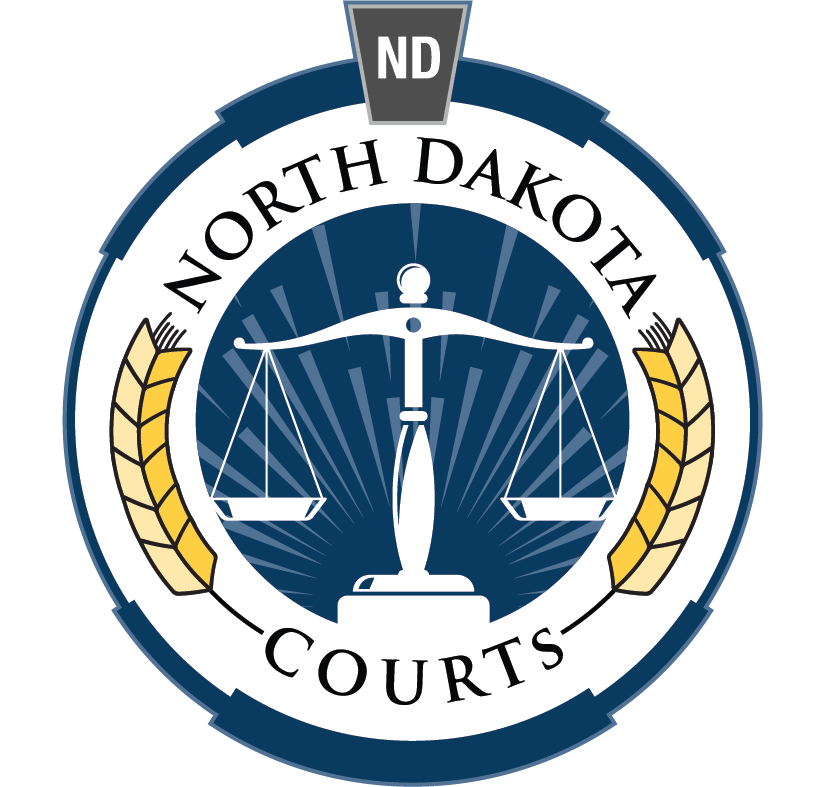 A logo image for North Dakota Courts - a scale of justice with grains of wheat on both sides