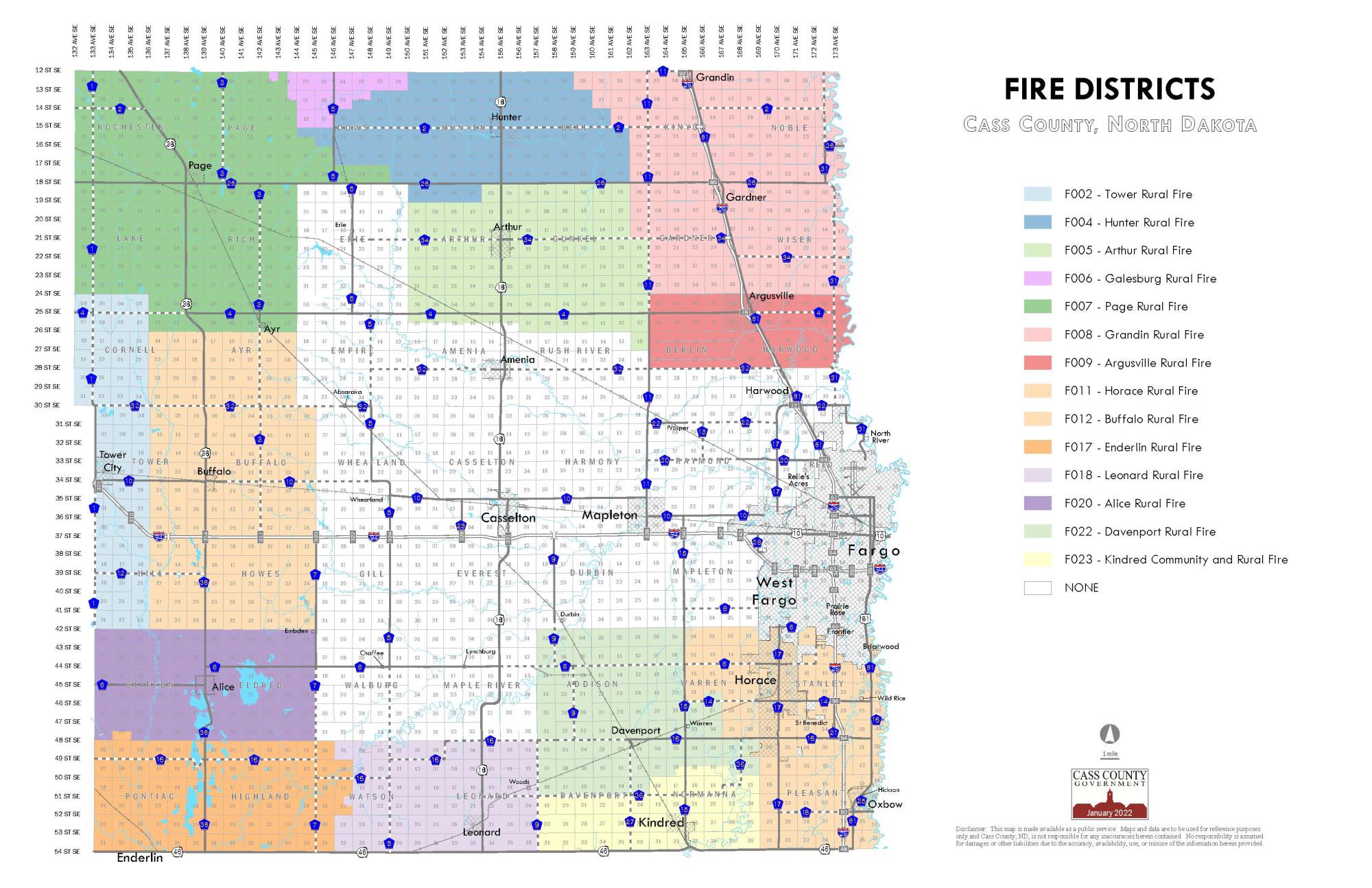 Fire Districts Map showing all of the tax districts associated with each rural fire zone