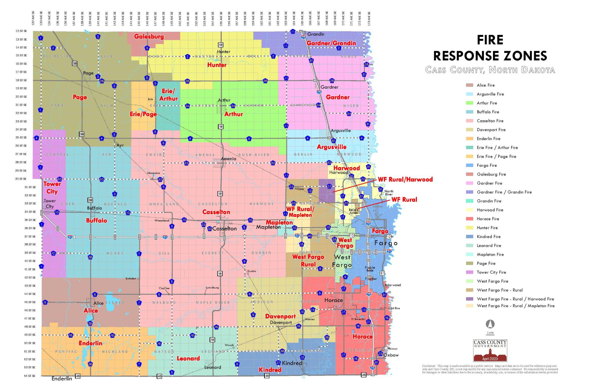 Fire Response Zones Map throughout Cass County