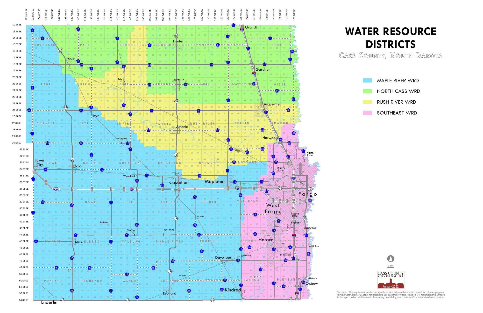 Water Resource Districts Map throughout Cass County